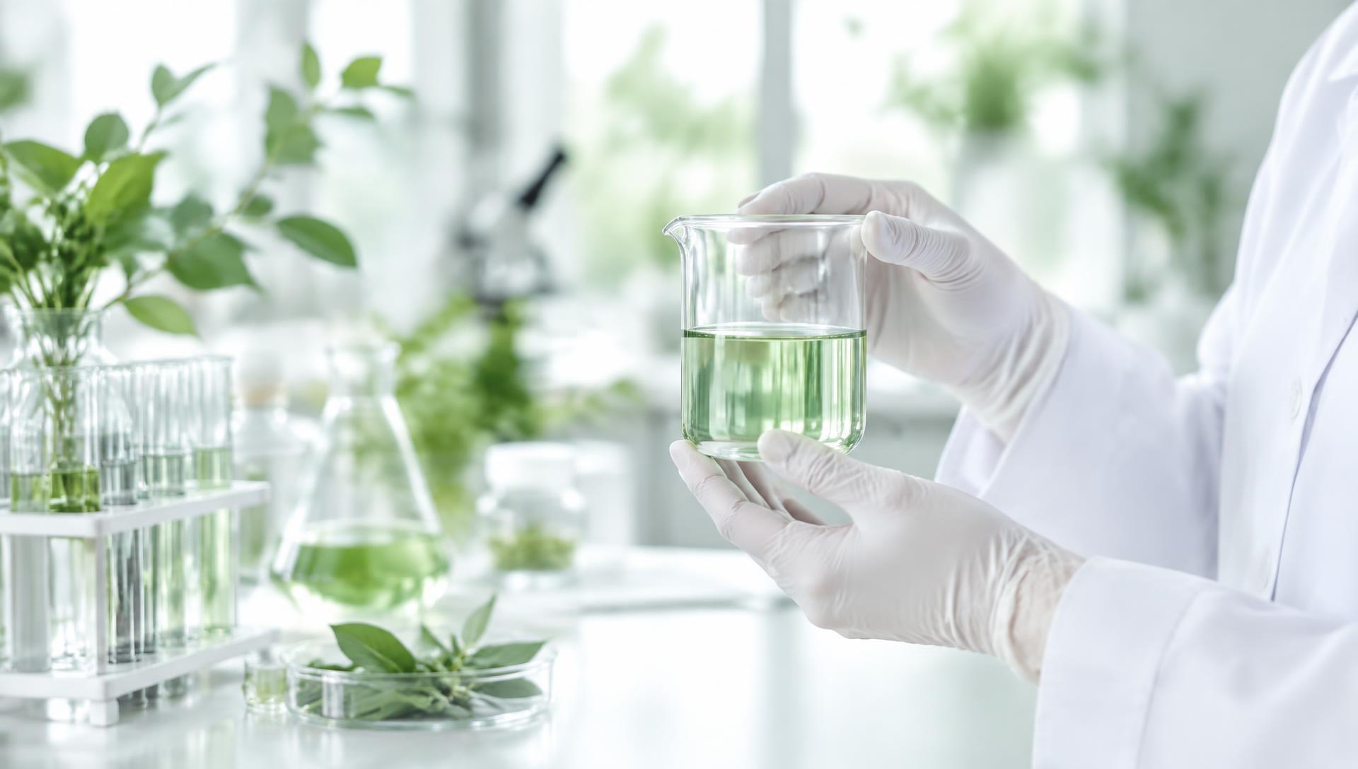 Scientist examining a formulation in a modern laboratory
